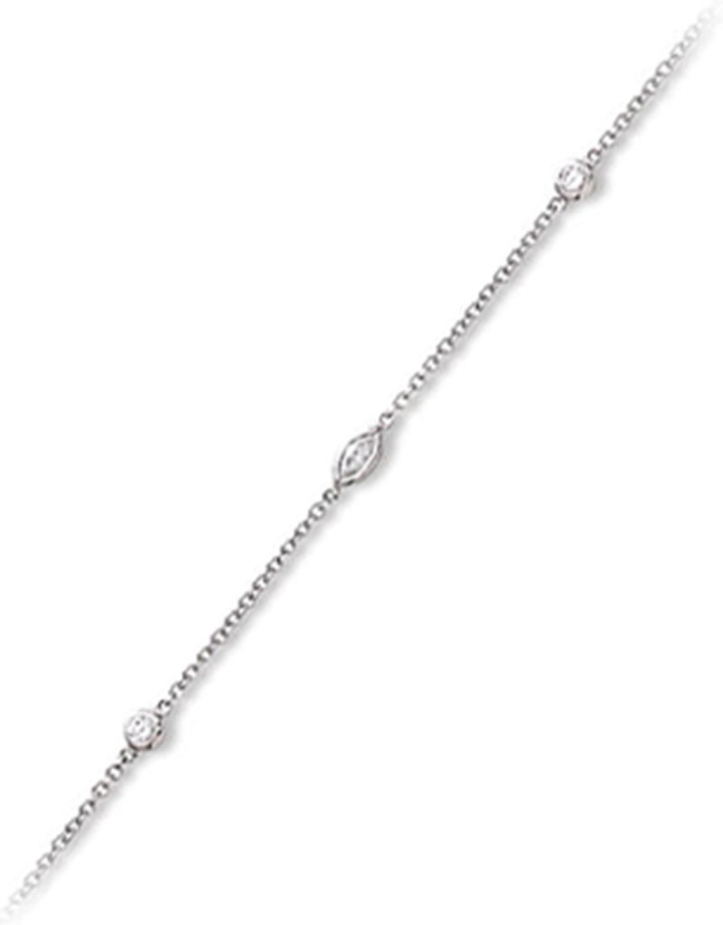 Sterling Silver Marquise and Round Cubic Zirconia Anklet 9"+1" Extender
