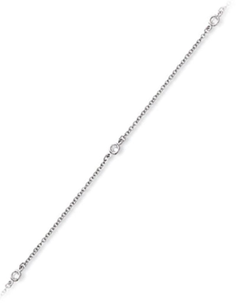 Sterling Silver Round Cubic Zirconia Anklet 9"+1" Extender