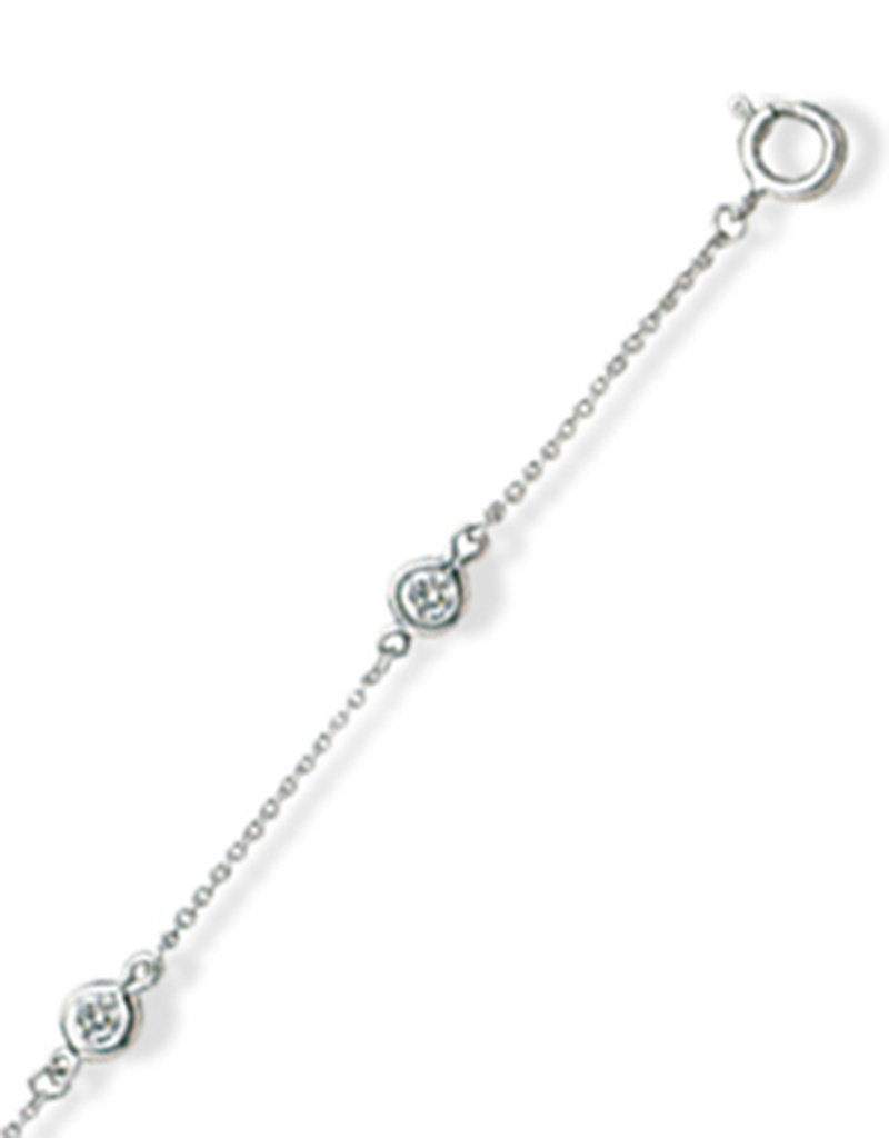Sterling Silver 1.8mm Cable Chain with Round Cubic Zirconia Bracelet 7"