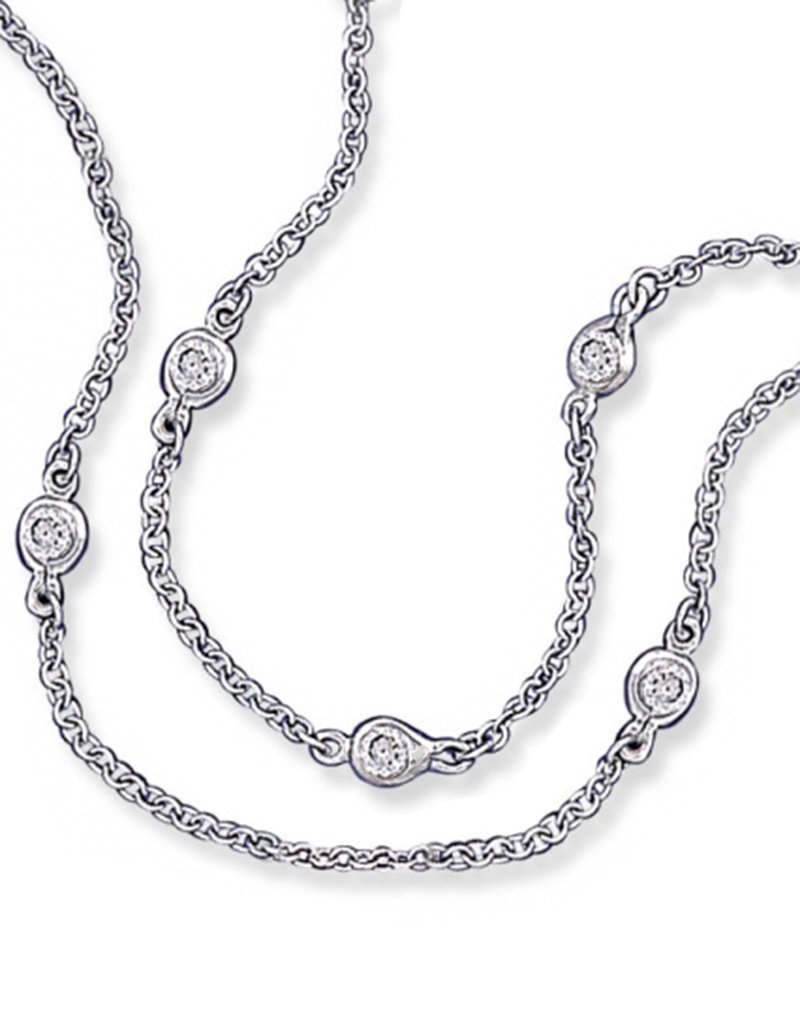 Sterling Silver Cable Chain Cubic Zirconia Station Necklace