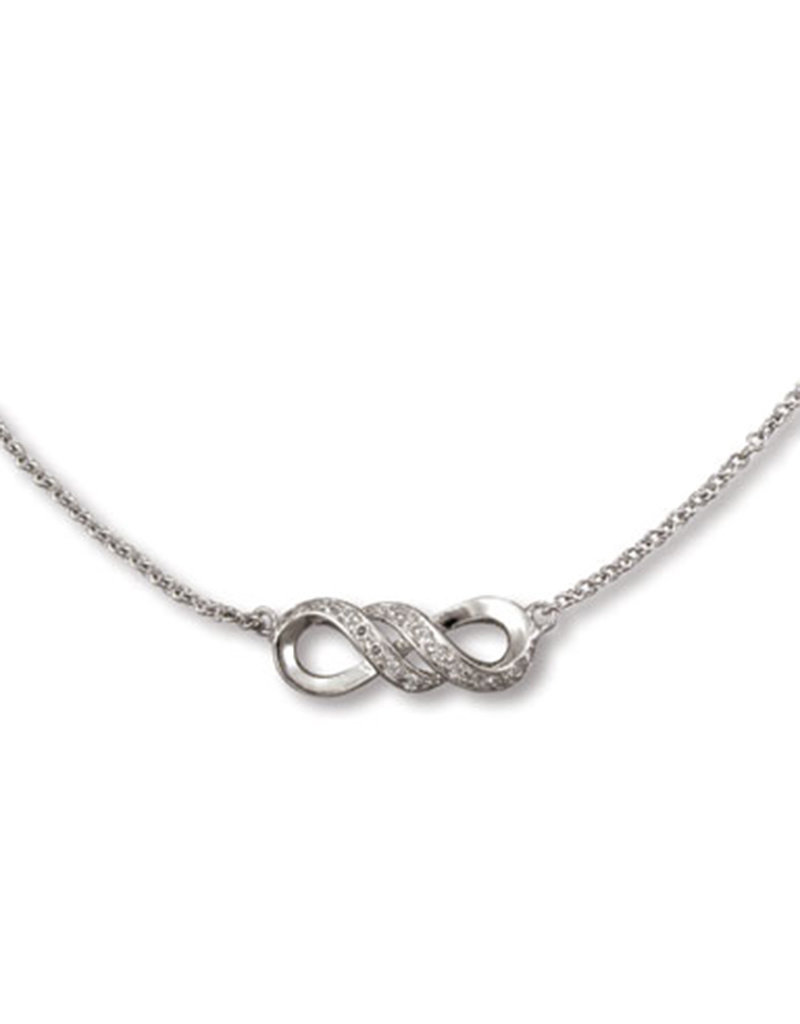 Sterling Silver Infinity Cubic Zirconia Necklace 16"+2" Extender