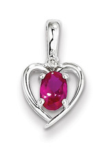 Sterling Silver Heart with Synthetic Ruby and Diamond Necklace 18"