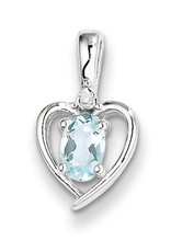 Sterling Silver Heart with Aquamarine and Diamond Necklace 18"