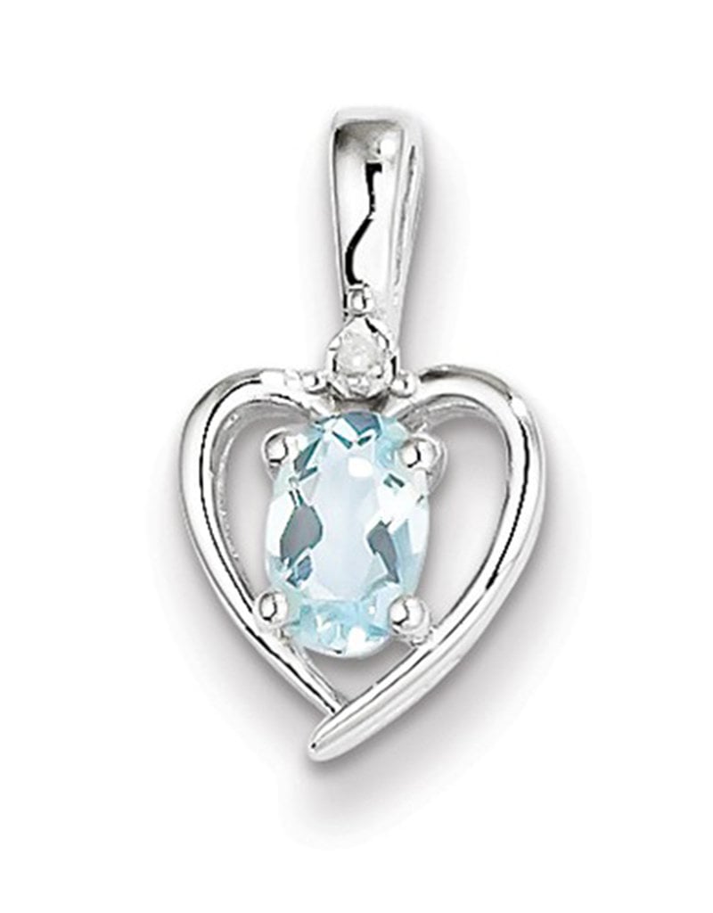 Sterling Silver Heart with Aquamarine and Diamond Necklace 18"