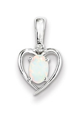 Sterling Silver Heart with Synthetic Opal and Diamond Necklace 18"