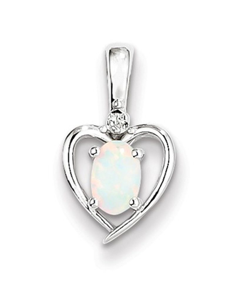 Sterling Silver Heart with Synthetic Opal and Diamond Necklace 18"