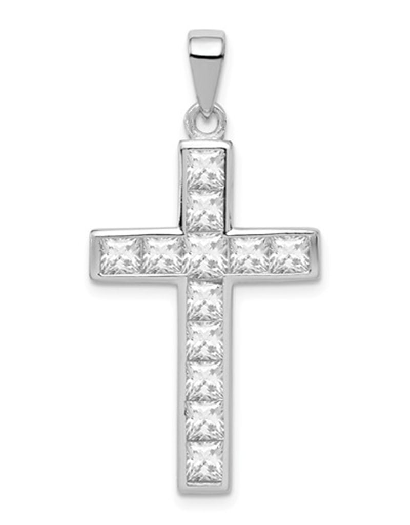 Sterling Silver CZ Cross Pendant 26mm - Simply Sterling