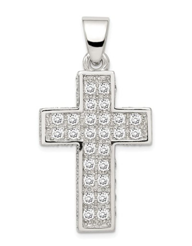 Sterling Silver CZ Latin Cross Pendant 27mm - Simply Sterling