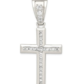 Sterling Silver CZ Cross Pendant 60mm