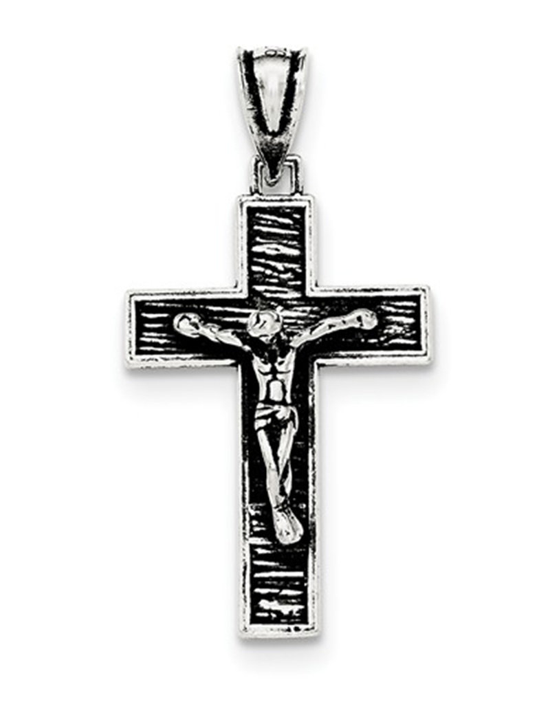 Sterling Silver Oxidized Crucifix Pendant 28mm