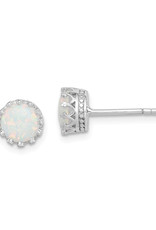 Sterling Silver Round Opal Stud Earrings 6.5mm