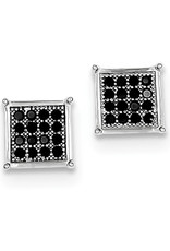 Sterling Silver Square Pave Black CZ Stud Earrings 8mm