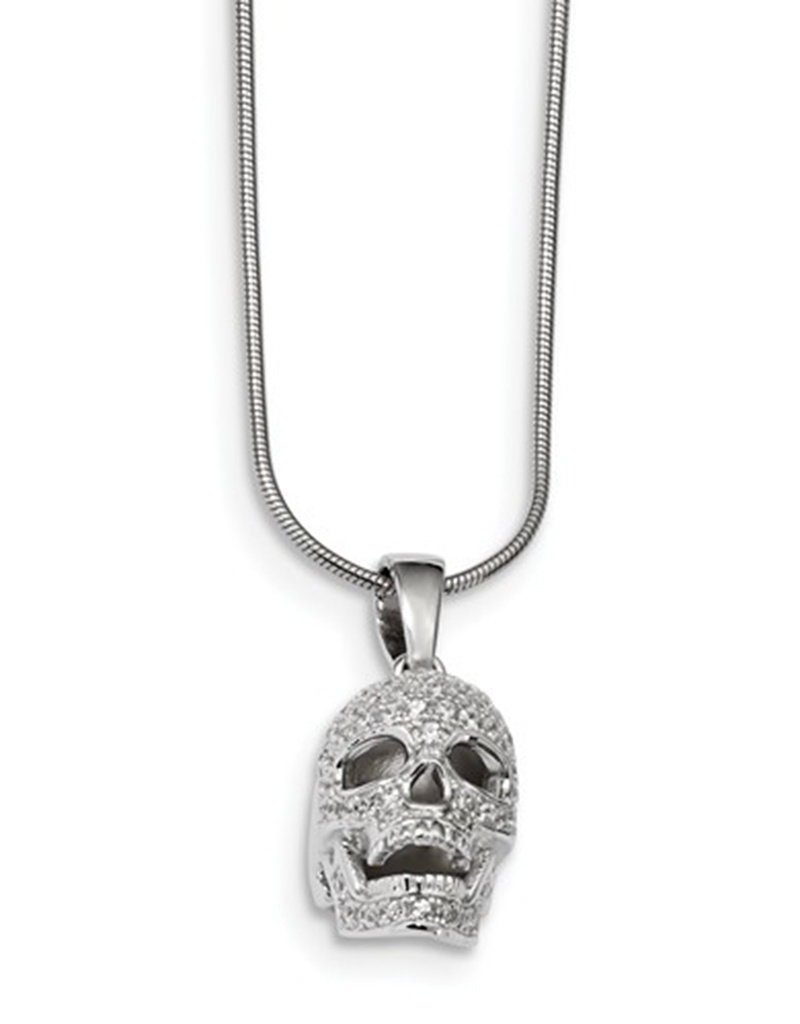 Sterling Silver CZ Skull Necklace 18"+2" Extender