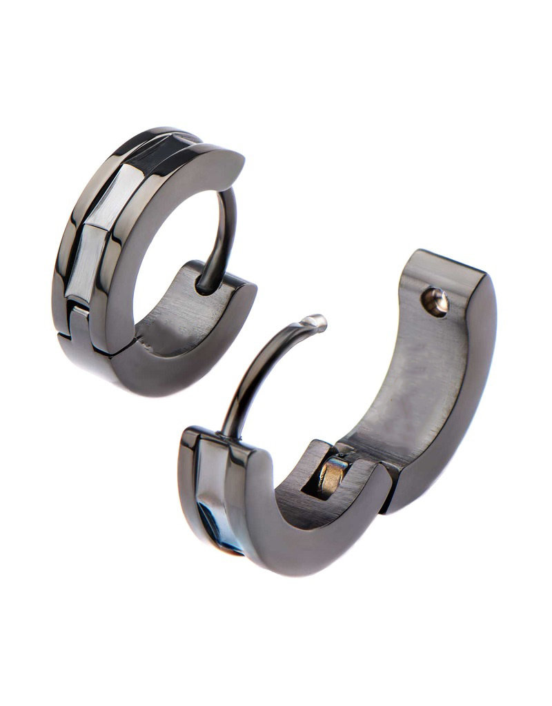 Stainless Steel Black Huggie Earrings 13mm