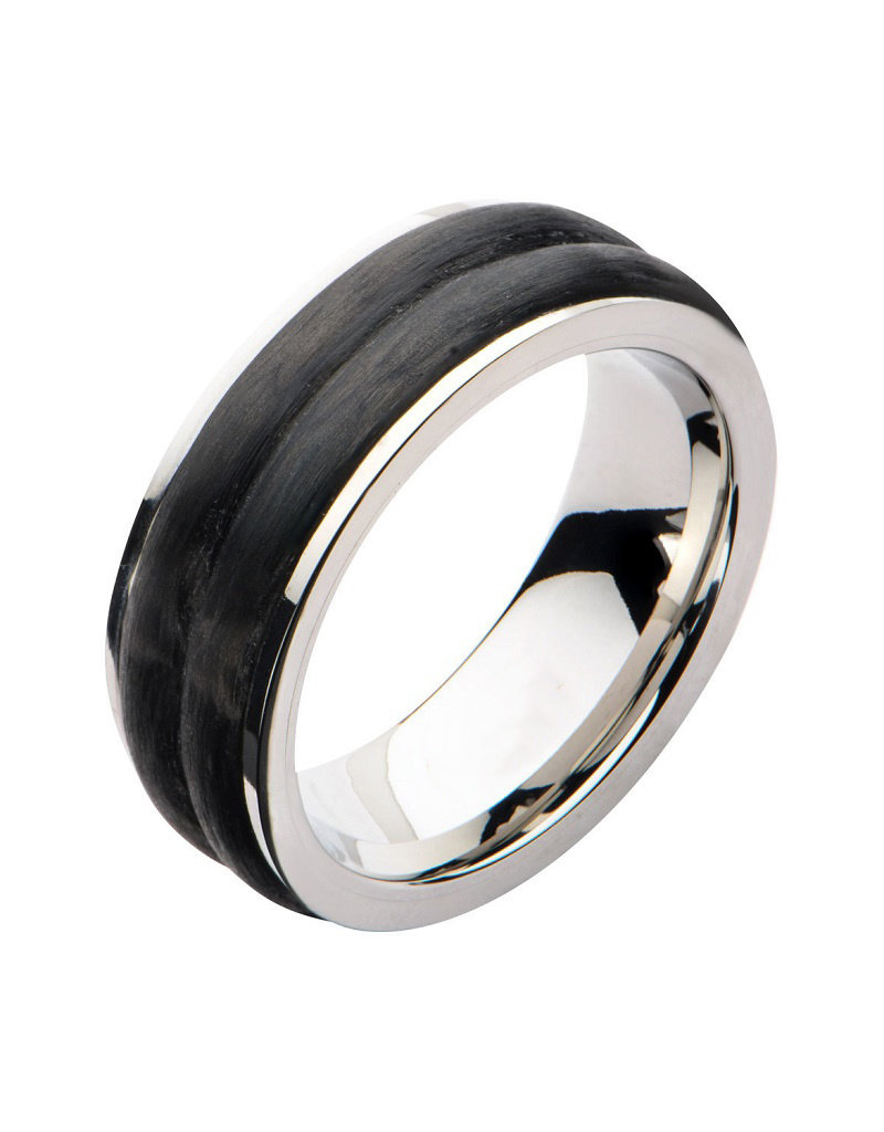 Men's Stainless Steel with Carbon Inlay Band Ring