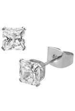 Stainless Steel Square Cubic Zirconia Stud Earrings