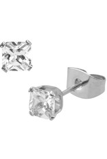 Stainless Steel Square Cubic Zirconia Stud Earrings