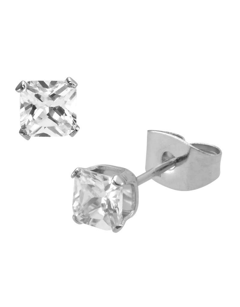 Stainless Steel Square Cubic Zirconia Stud Earrings