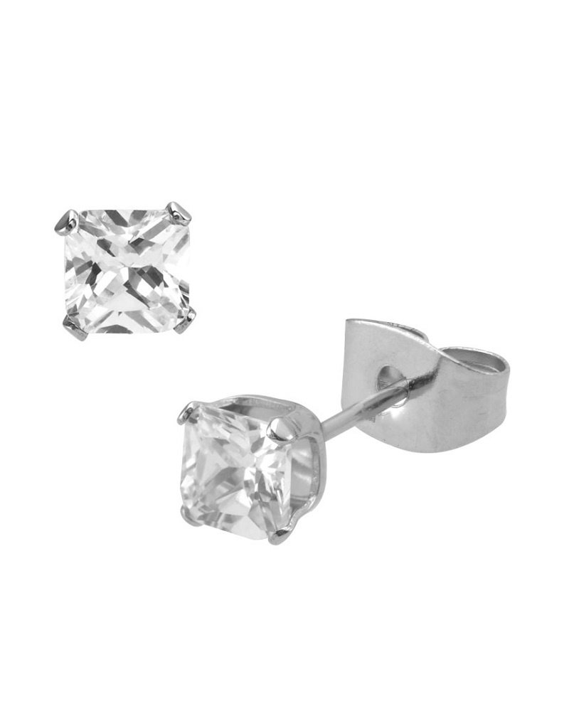 Stainless Steel Square Cubic Zirconia Stud Earrings 38mm Simply Sterling