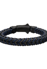 Men's Braided Blue Leather and Black Steel Bracelet