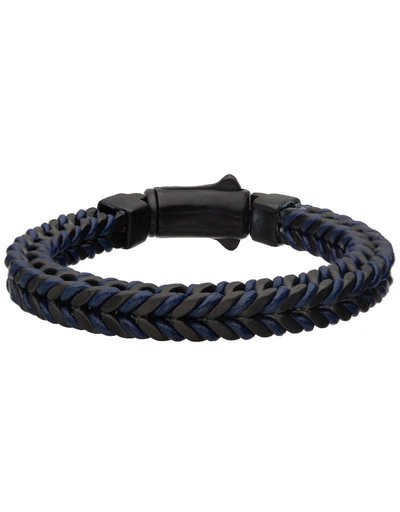 Men's Braided Blue Leather and Black Steel Bracelet