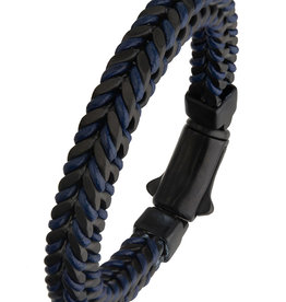 Blue Leather and Black Steel Bracelet