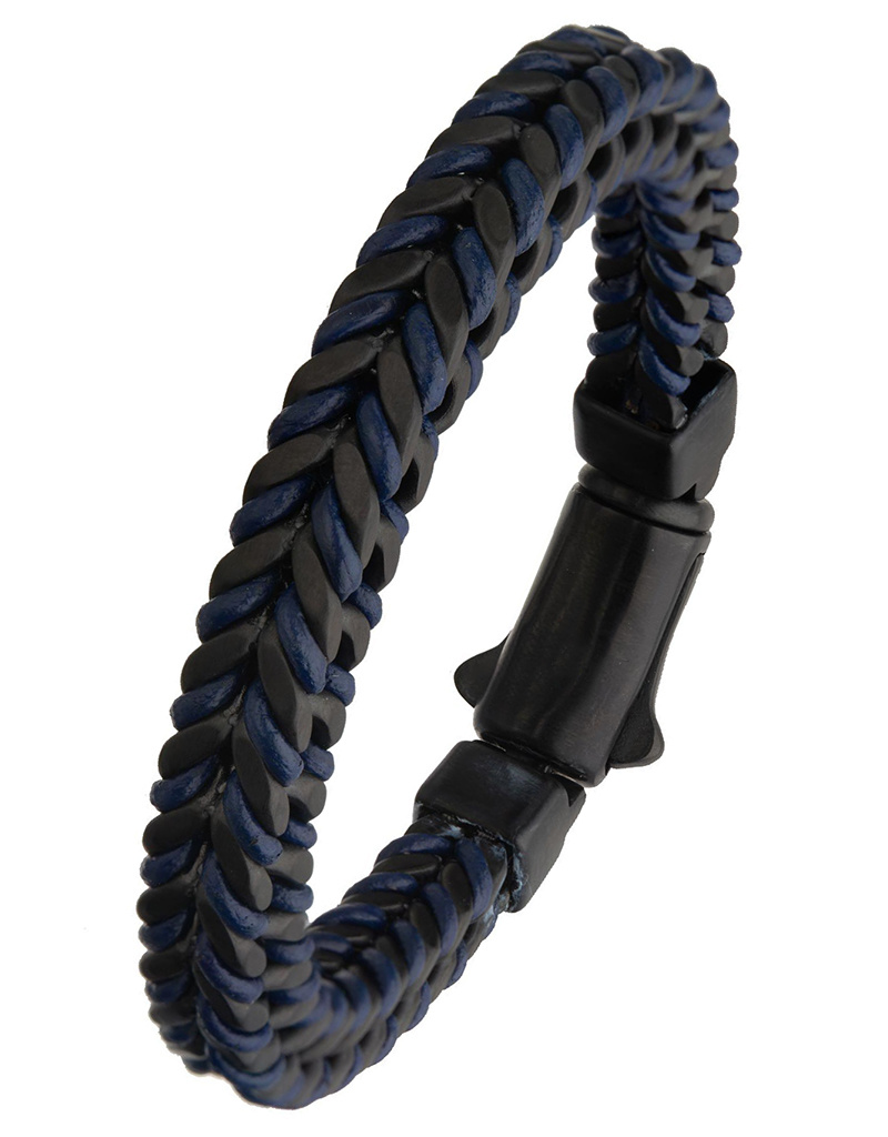 Blue Leather and Black Steel Bracelet