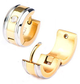Gold Steel CZ Huggie Earrings