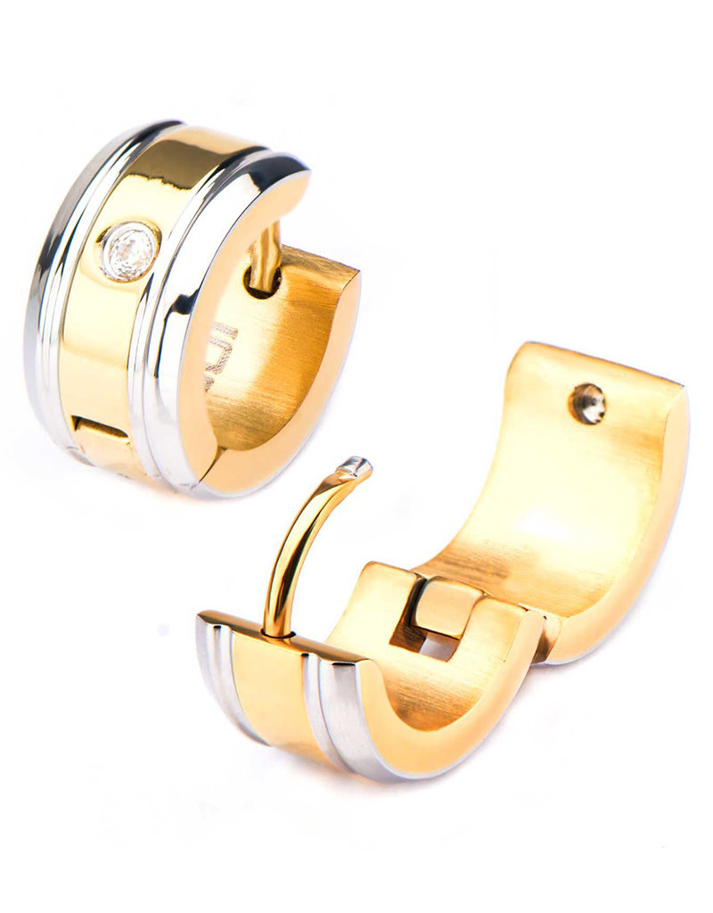 Gold Stainless Steel CZ Huggie Earrings 13mm