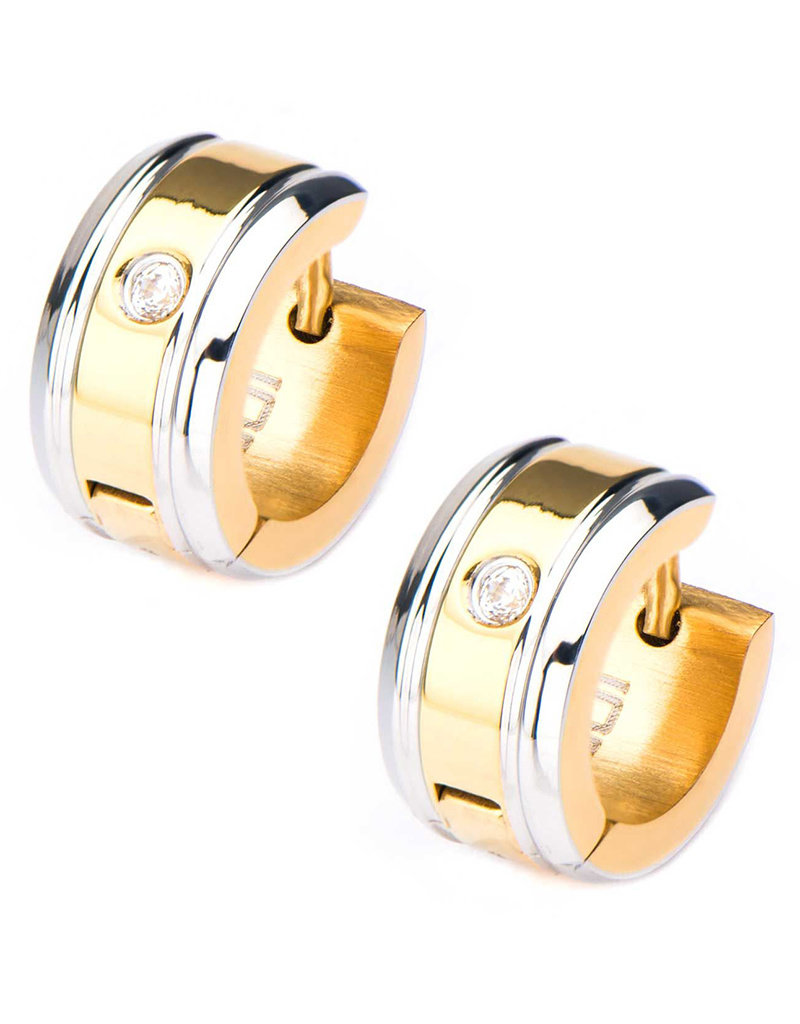 Gold Stainless Steel CZ Huggie Earrings 13mm
