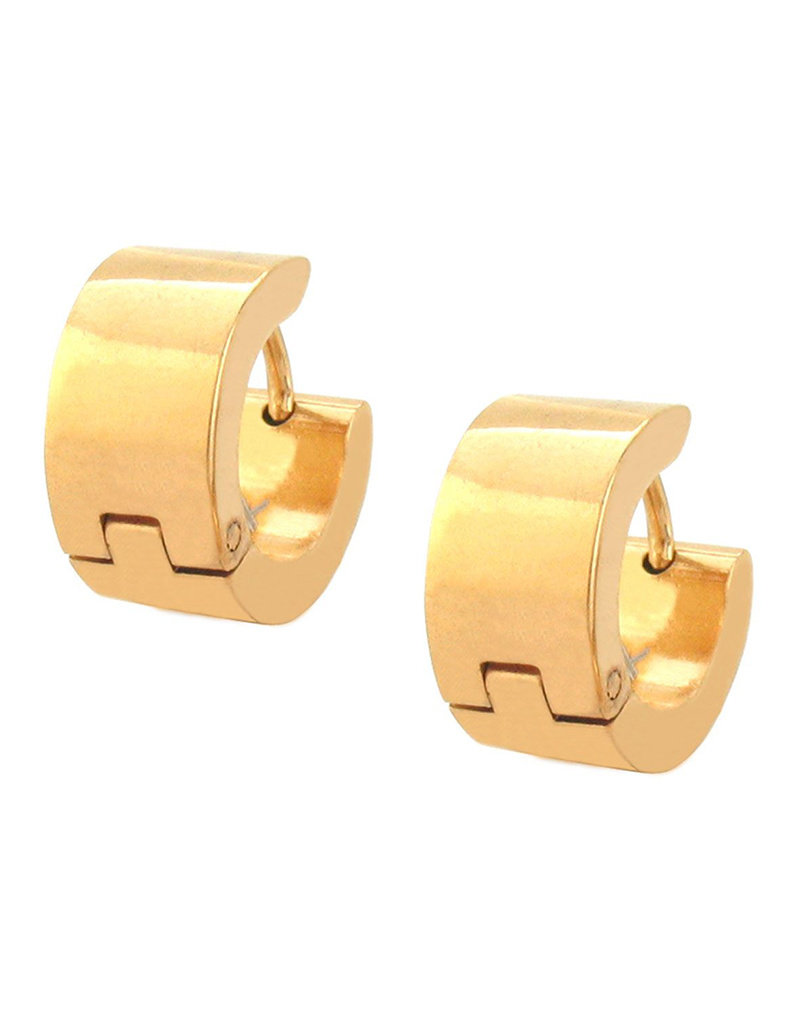 Stainless Steel 7mm Wide Flat Gold Steel Huggie Earrings 13mm
