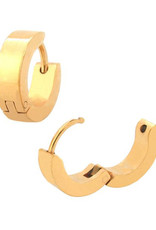 Stainless Steel 4mm Wide Flat Gold Huggie Earrings 13mm