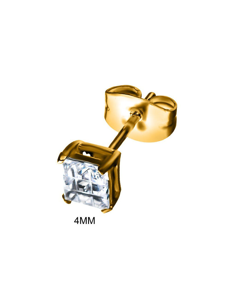 Square Cut CZ Gold Stainless Steel Stud Earrings 4-8mm