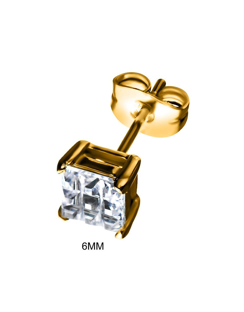 Square Cut CZ Gold Stainless Steel Stud Earrings 4-8mm