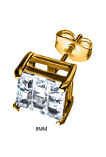 Square Cut CZ Gold Stainless Steel Stud Earrings 4-8mm