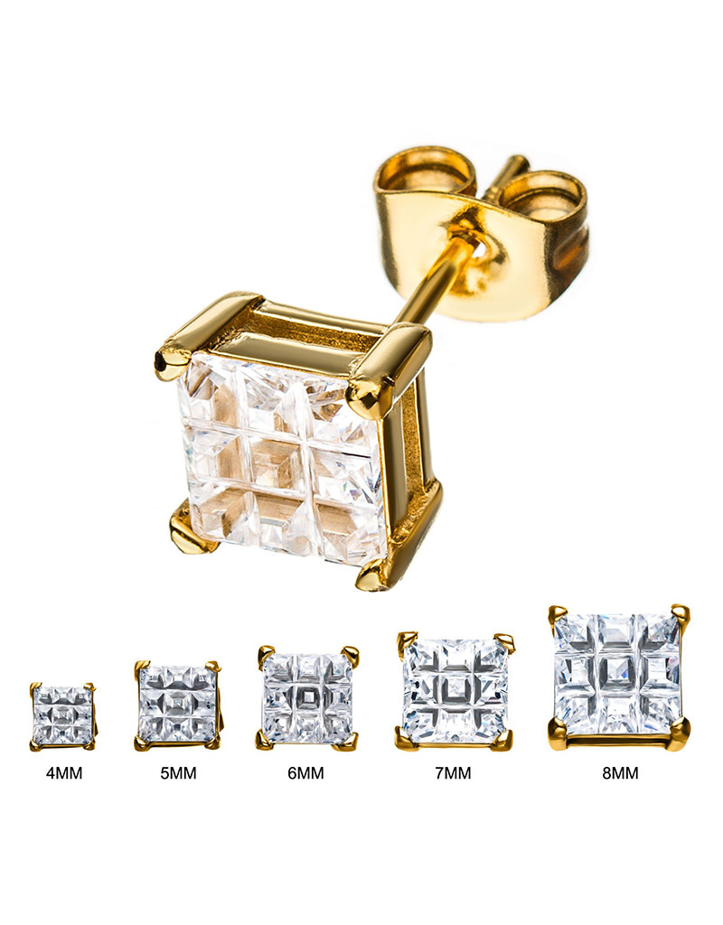 Square Cut CZ Gold Steel Stud