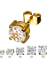 Round Cut CZ Gold Stainless Steel Stud Earrings 4-8mm