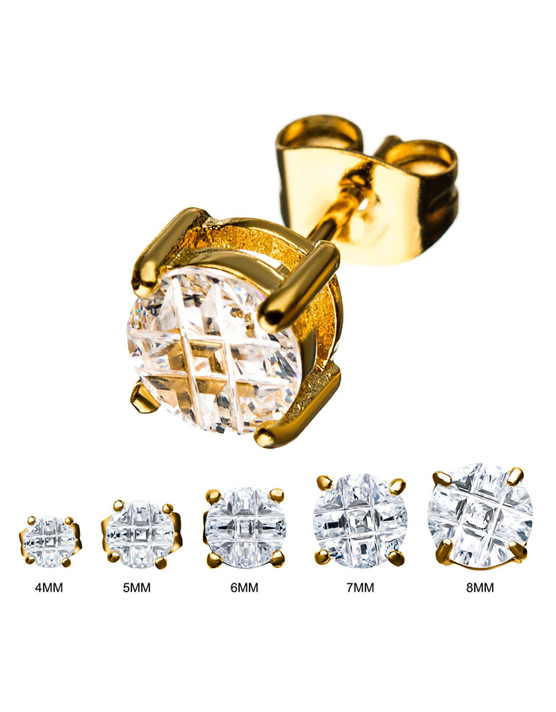 Round Cut CZ Gold Steel Stud