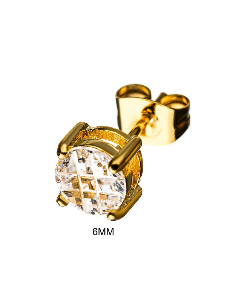 Round Cut CZ Gold Stainless Steel Stud Earrings 4-8mm