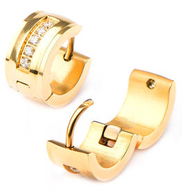 Gold Steel CZ Huggie Earrings