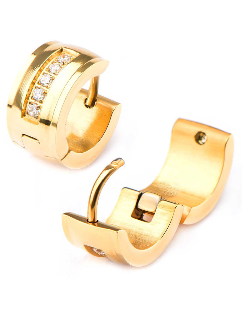 Gold Stainless Steel CZ Huggie Earrings 13mm