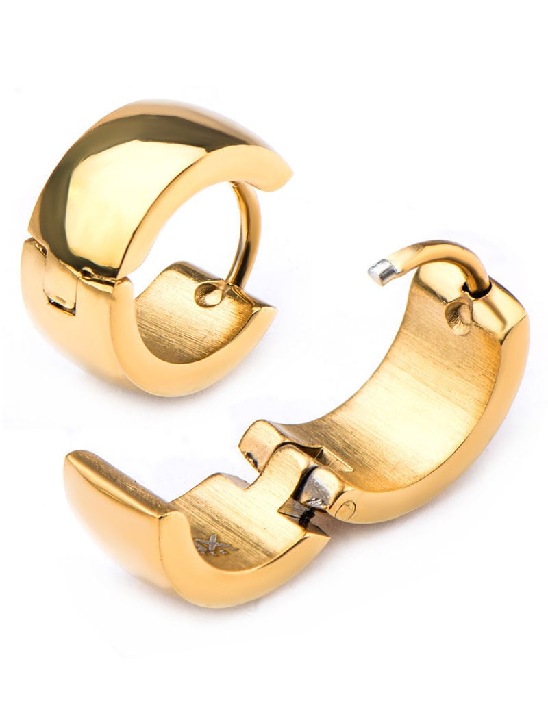 Stainless Steel 6mm Wide Gold PVD Huggie Earrings 13mm