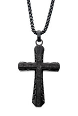 Men's Stainless Steel and Black Carbon Fiber Cross Necklace 24"