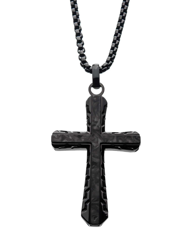 Black Carbon Fiber Cross Necklace