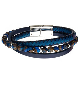 Blue Leather Brown Bead Bracelet