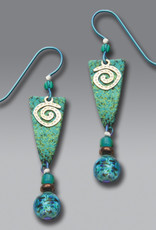 Teal Arrowhead Earrings with Silvertone Spiral and Beads