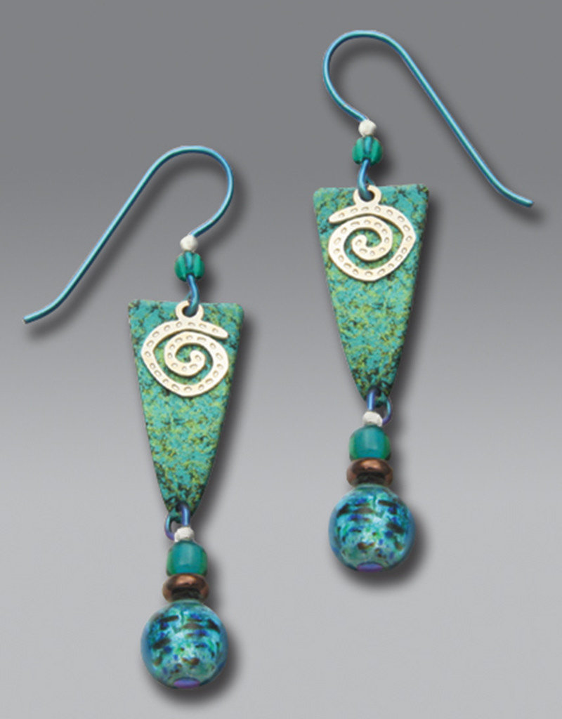 Teal Arrowhead Earrings with Silvertone Spiral and Beads