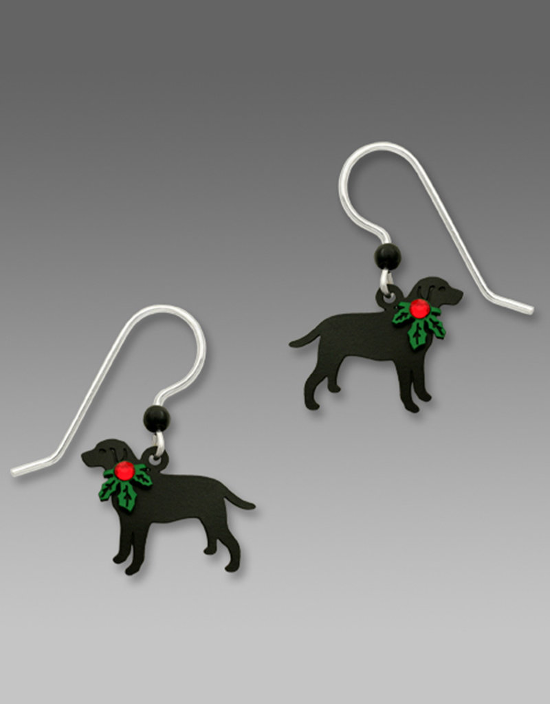 Black Lab with Holly Earrings