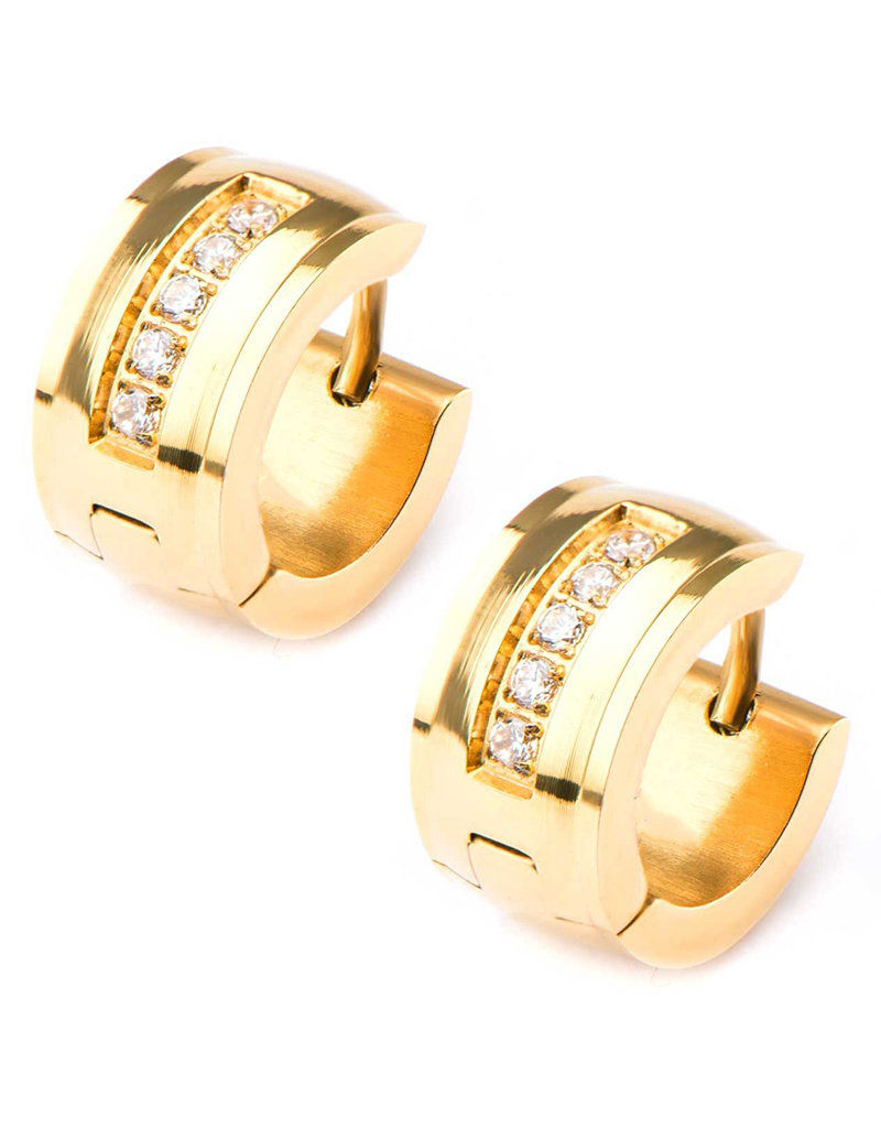 Gold Stainless Steel CZ Huggie Earrings 13mm