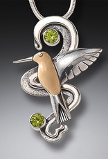 ZEALANDIA Sterling Silver Hummingbird Necklace with Fossilized Walrus Tusk and Peridot - Hummingbird Flight